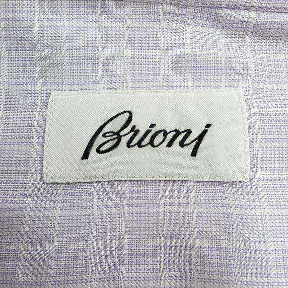 Quiet Luxury Brioni Dress Shirt Men’s XL Lavender Windowpane Made in Italy - Picture 7 of 16